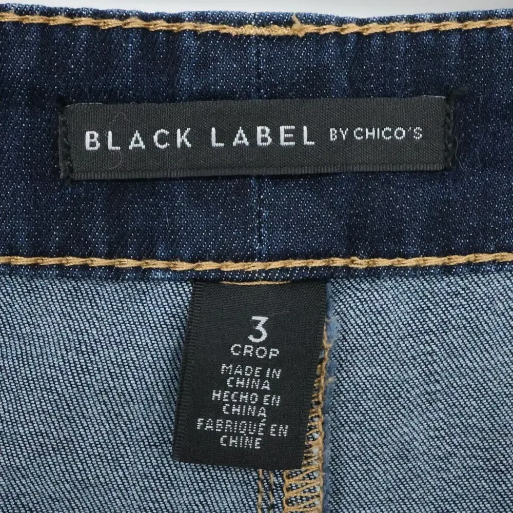 Chicos Jeans 3 Womens XL 16 Wide Leg Cropped Blue Stretch Denim Black Label - Picture 3 of 14